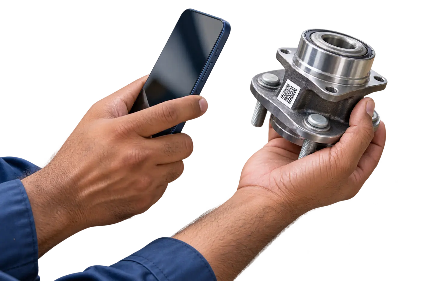 Technician hands verifying a connected automotive component