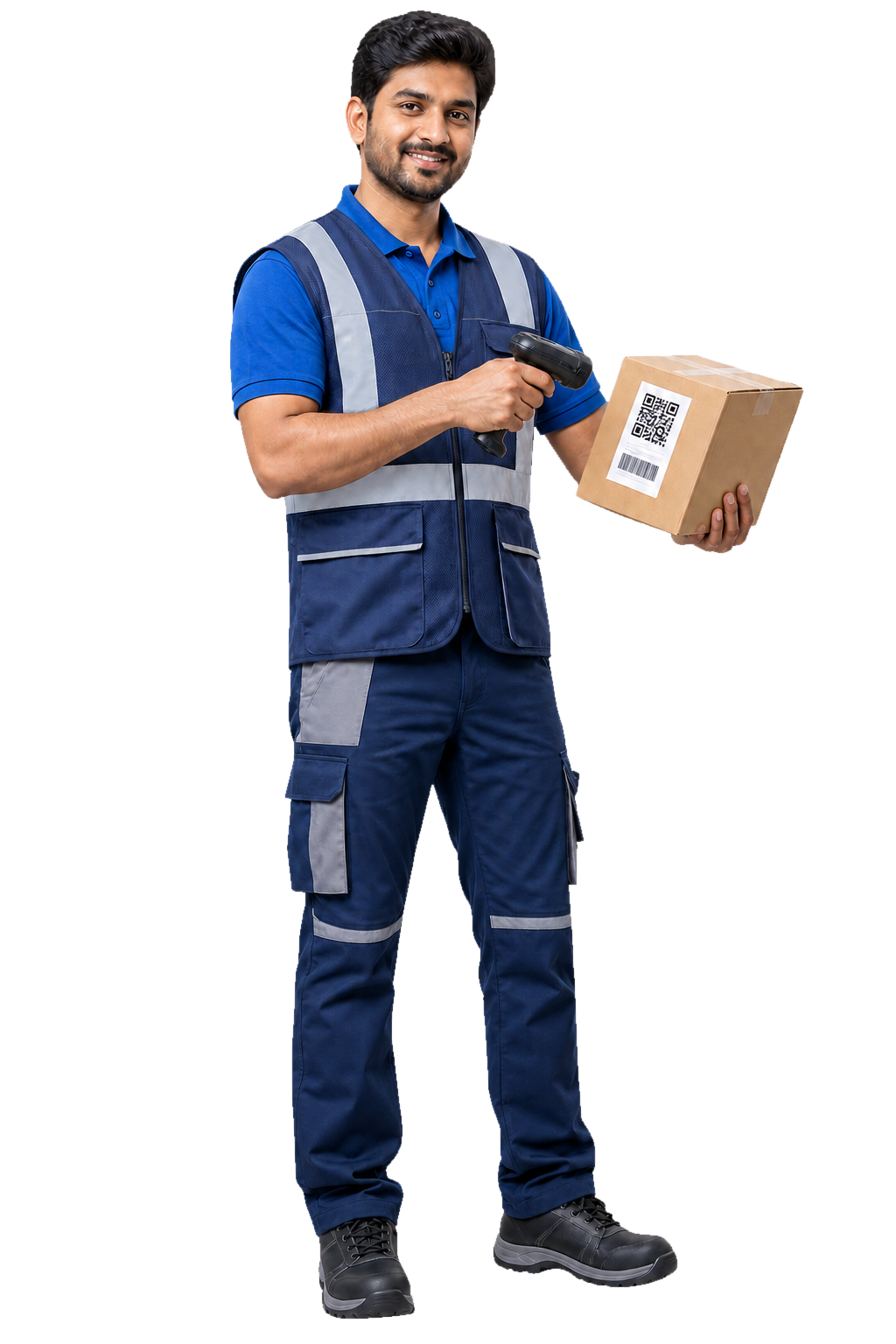 Factory professional confidently scanning a QR Smart Label